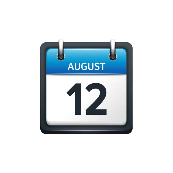 8 月 12 日。日历图标。矢量图，平面样式。月份和日期。Sunday,Monday,Tuesday,Wednesday,Thursday,Friday,Saturday.Week,weekend,red 天信。2017,2018 年。假期. — 图库矢量图片