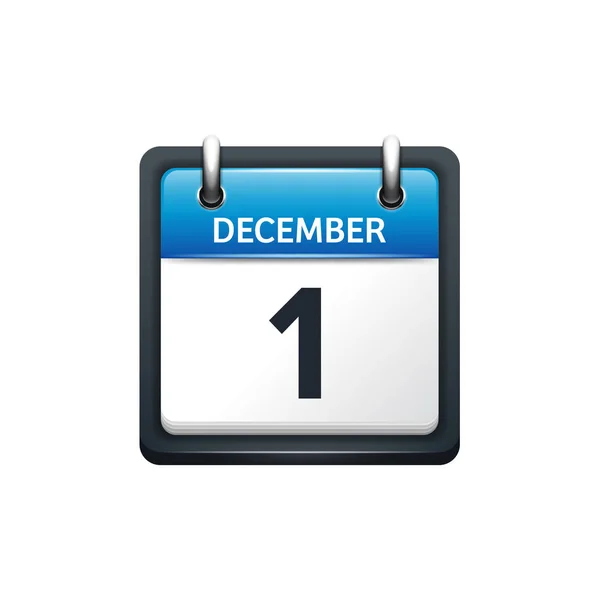 1 Desember. Calendar icon.Vector illustration, flat style.Month and date.Sunday, Monday, Tuesday, Wednesday, Thursday, Friday, Saturday.Week, weekend, red letter day. 2017.2018 year.Holidays . - Stok Vektor