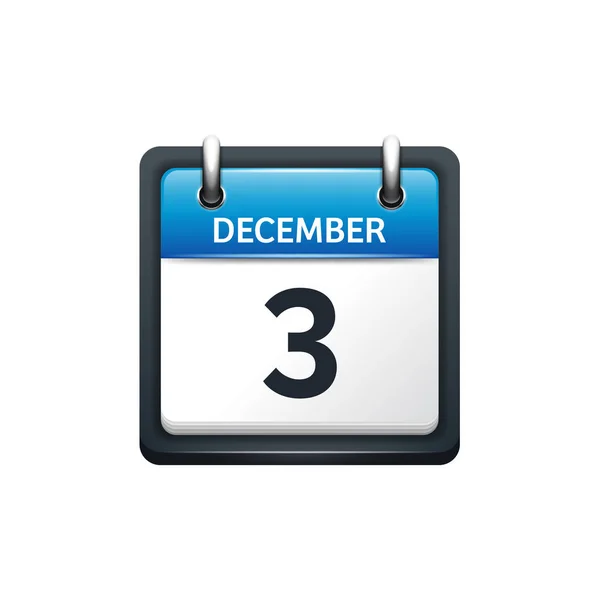 3 Desember. Calendar icon.Vector illustration, flat style.Month and date.Sunday, Monday, Tuesday, Wednesday, Thursday, Friday, Saturday.Week, weekend, red letter day. 2017.2018 year.Holidays . - Stok Vektor