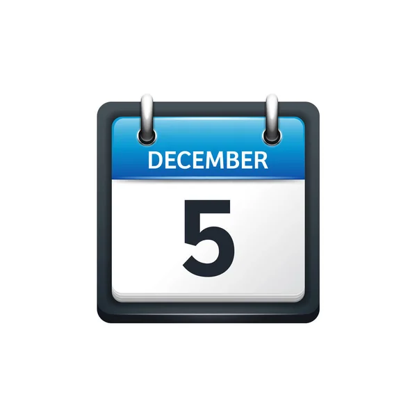 5 Desember. Calendar icon.Vector illustration, flat style.Month and date.Sunday, Monday, Tuesday, Wednesday, Thursday, Friday, Saturday.Week, weekend, red letter day. 2017.2018 year.Holidays . - Stok Vektor