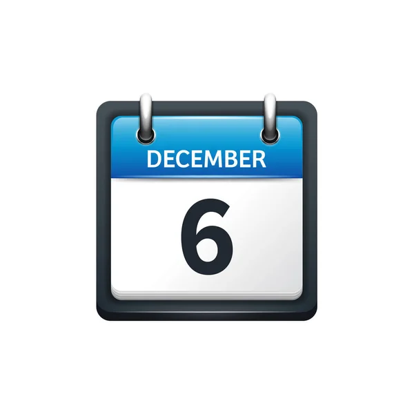 6 Desember. Calendar icon.Vector illustration, flat style.Month and date.Sunday, Monday, Tuesday, Wednesday, Thursday, Friday, Saturday.Week, weekend, red letter day. 2017.2018 year.Holidays . - Stok Vektor