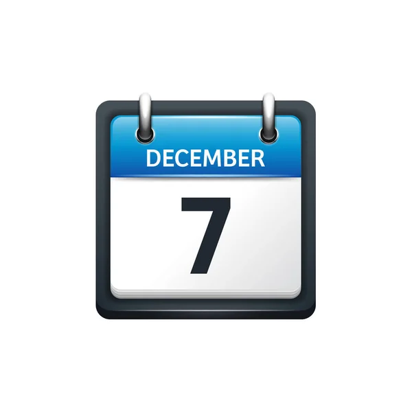 7 Desember. Calendar icon.Vector illustration, flat style.Month and date.Sunday, Monday, Tuesday, Wednesday, Thursday, Friday, Saturday.Week, weekend, red letter day. 2017.2018 year.Holidays . - Stok Vektor