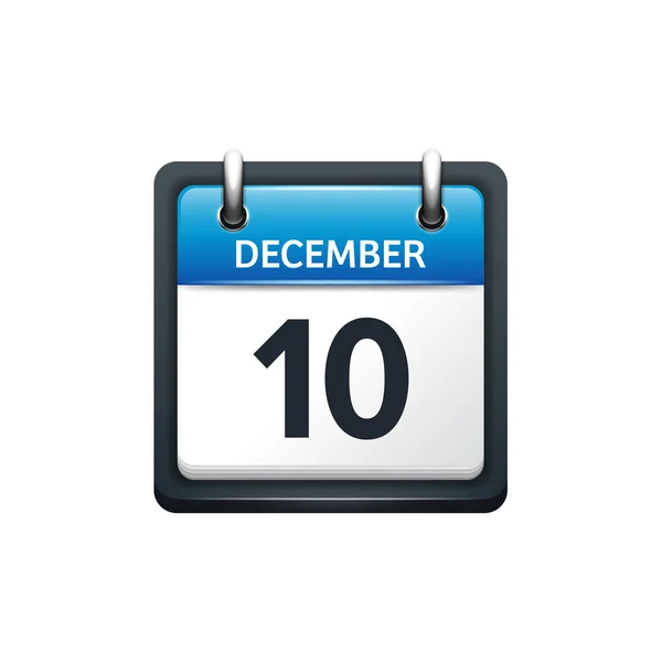 10 Desember. Calendar icon.Vector illustration, flat style.Month and date.Sunday, Monday, Tuesday, Wednesday, Thursday, Friday, Saturday.Week, weekend, red letter day. 2017.2018 year.Holidays . - Stok Vektor