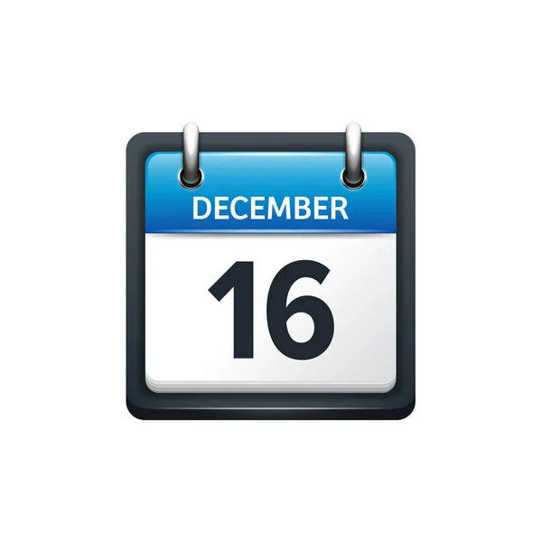 16 грудня. Значок календаря. Векторна ілюстрація, плоский стиль. Місяць і дата. Неділя, понеділок, вівторок, середа, четвер, п'ятниця, субота. Тиждень, вихідний, червоний день літери. 2017 2018 рік. Свята . — стоковий вектор
