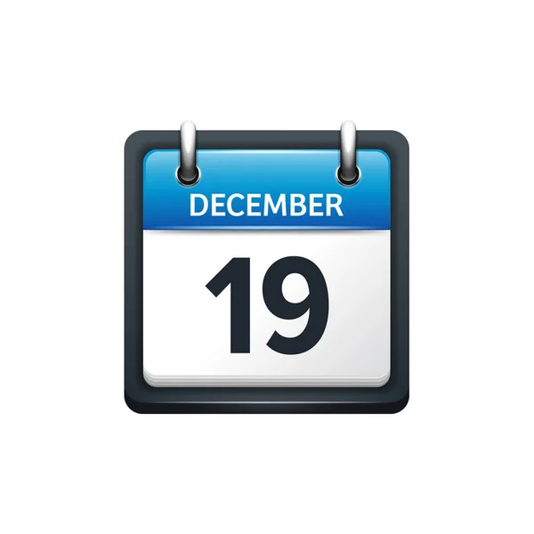 12 月 19 日。カレンダーのアイコン。ベクトル図、フラット スタイル。月と日付。Sunday,Monday,Tuesday,Wednesday,Thursday,Friday,Saturday.Week,weekend,red 文字の日。2017,2018 年。休日. — ストックベクタ