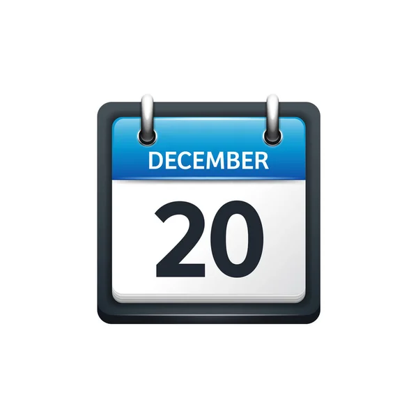 20 Desember. Calendar icon.Vector illustration, flat style.Month and date.Sunday, Monday, Tuesday, Wednesday, Thursday, Friday, Saturday.Week, weekend, red letter day. 2017.2018 year.Holidays . - Stok Vektor