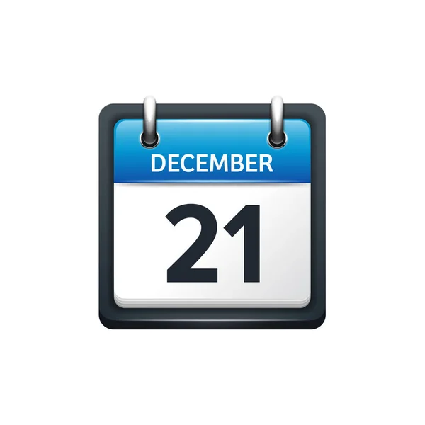 21 Desember. Calendar icon.Vector illustration, flat style.Month and date.Sunday, Monday, Tuesday, Wednesday, Thursday, Friday, Saturday.Week, weekend, red letter day. 2017.2018 year.Holidays . - Stok Vektor