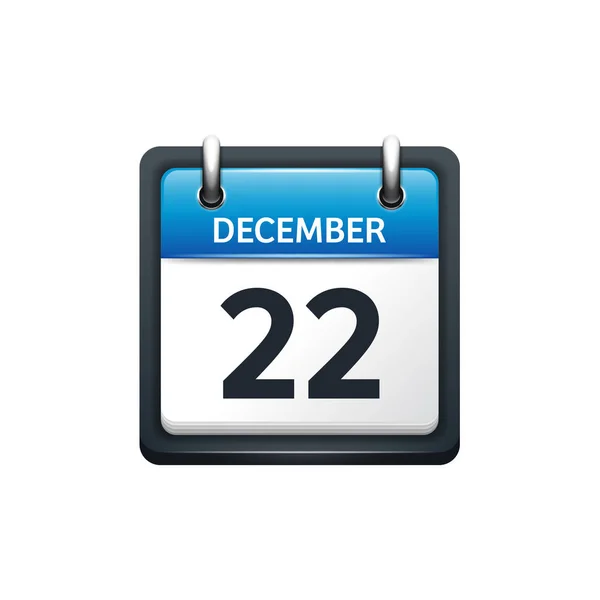 22 Desember. Calendar icon.Vector illustration, flat style.Month and date.Sunday, Monday, Tuesday, Wednesday, Thursday, Friday, Saturday.Week, weekend, red letter day. 2017.2018 year.Holidays . - Stok Vektor