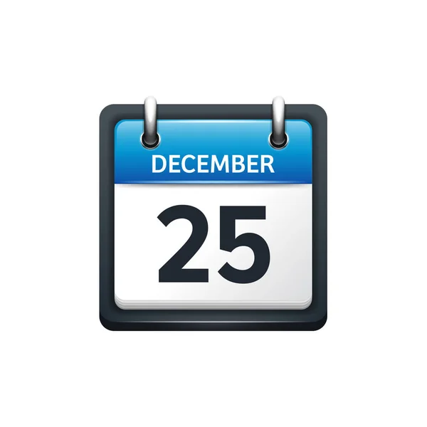 25 Desember. Calendar icon.Vector illustration, flat style.Month and date.Sunday, Monday, Tuesday, Wednesday, Thursday, Friday, Saturday.Week, weekend, red letter day. 2017.2018 year.Holidays . - Stok Vektor