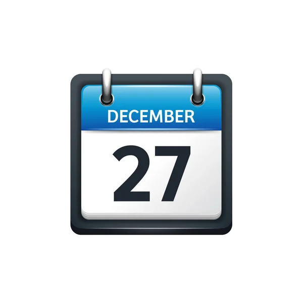 27 Desember. Calendar icon.Vector illustration, flat style.Month and date.Sunday, Monday, Tuesday, Wednesday, Thursday, Friday, Saturday.Week, weekend, red letter day. 2017.2018 year.Holidays . - Stok Vektor