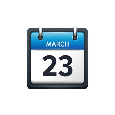 23 Mart. Takvim simgesini. Vektör çizim, düz stil. Ay ve tarih. Sunday,Monday,Tuesday,Wednesday,Thursday,Friday,Saturday.Week,Weekend,Red mektup gün. 2017,2018 yıl. Tatil.