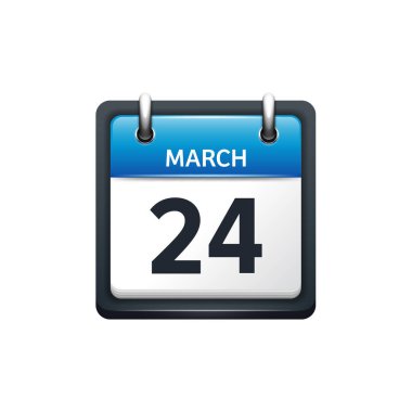 24 Mart. Takvim simgesini. Vektör çizim, düz stil. Ay ve tarih. Sunday,Monday,Tuesday,Wednesday,Thursday,Friday,Saturday.Week,Weekend,Red mektup gün. 2017,2018 yıl. Tatil.