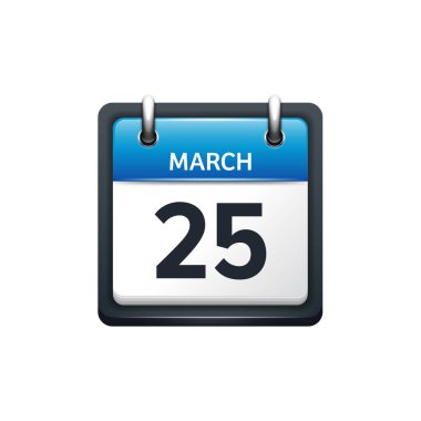 25 Mart. Takvim simgesini. Vektör çizim, düz stil. Ay ve tarih. Sunday,Monday,Tuesday,Wednesday,Thursday,Friday,Saturday.Week,Weekend,Red mektup gün. 2017,2018 yıl. Tatil.