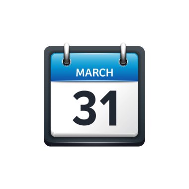 31 Mart. Takvim simgesini. Vektör çizim, düz stil. Ay ve tarih. Sunday,Monday,Tuesday,Wednesday,Thursday,Friday,Saturday.Week,Weekend,Red mektup gün. 2017,2018 yıl. Tatil.