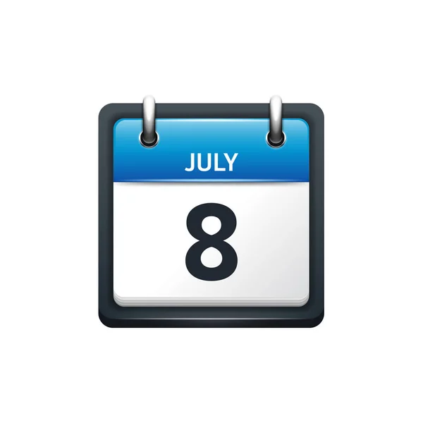 7 月 8 日。カレンダーのアイコン。ベクトル図、フラット スタイル。月と日付。Sunday,Monday,Tuesday,Wednesday,Thursday,Friday,Saturday.Week,weekend,red 文字の日。2017,2018 年。休日. — ストックベクタ