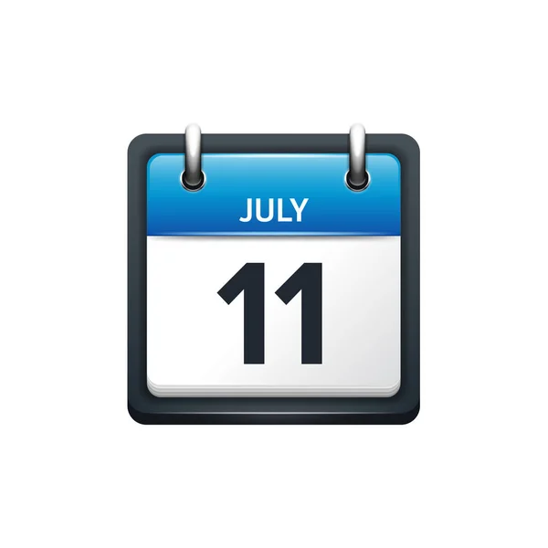 7 月 11 日。日历图标。矢量图，平面样式。月份和日期。Sunday,Monday,Tuesday,Wednesday,Thursday,Friday,Saturday.Week,weekend,red 天信。2017,2018 年。假期. — 图库矢量图片