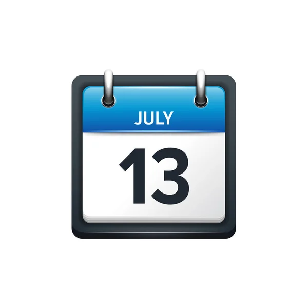 7 月 13 日。カレンダーのアイコン。ベクトル図、フラット スタイル。月と日付。Sunday,Monday,Tuesday,Wednesday,Thursday,Friday,Saturday.Week,weekend,red 文字の日。2017,2018 年。休日. — ストックベクタ