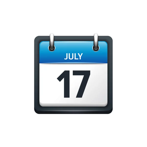 17 липня. Значок календаря. Векторна ілюстрація, плоский стиль. Місяць і дата. Неділя, понеділок, вівторок, середа, четвер, п'ятниця, субота. Тиждень, вихідний, червоний день літери. 2017 2018 рік. Свята . — стоковий вектор