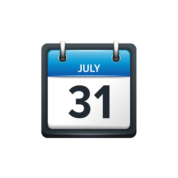 7 月 31 日。日历图标。矢量图，平面样式。月份和日期。Sunday,Monday,Tuesday,Wednesday,Thursday,Friday,Saturday.Week,weekend,red 天信。2017,2018 年。假期. — 图库矢量图片