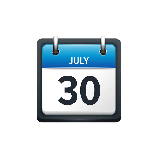 30 Juli. Calendar icon.Vector illustration, flat style.Month and date.Sunday, Monday, Tuesday, Wednesday, Thursday, Friday, Saturday.Week, weekend, red letter day. 2017.2018 year.Holidays . - Stok Vektor