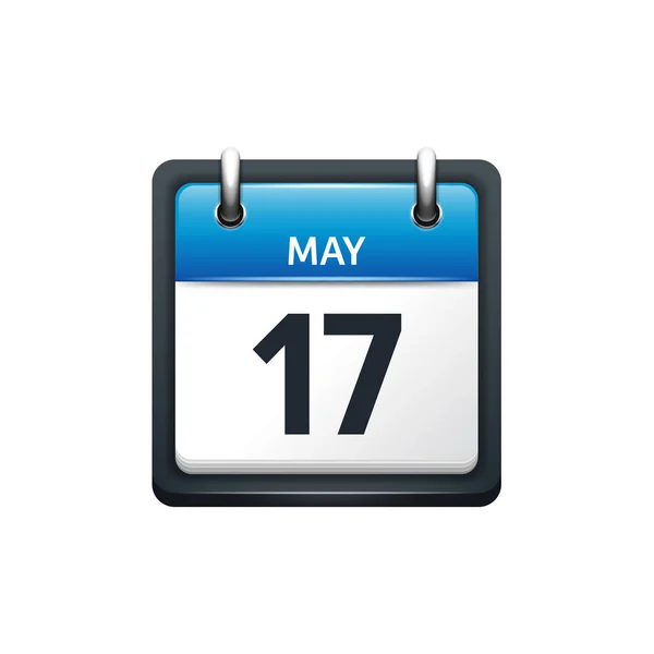 5 月 17 日。カレンダーのアイコン。ベクトル図、フラット スタイル。月と日付。Sunday,Monday,Tuesday,Wednesday,Thursday,Friday,Saturday.Week,weekend,red 文字の日。2017,2018 年。休日. — ストックベクタ