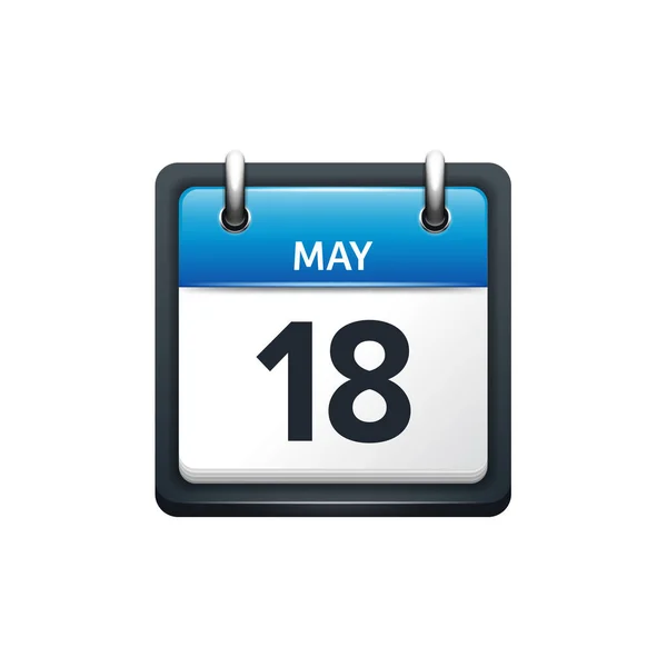 5 月 18 日。カレンダーのアイコン。ベクトル図、フラット スタイル。月と日付。Sunday,Monday,Tuesday,Wednesday,Thursday,Friday,Saturday.Week,weekend,red 文字の日。2017,2018 年。休日. — ストックベクタ