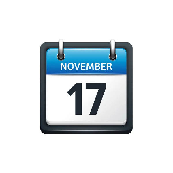 17 листопада. Значок календаря. Векторна ілюстрація, плоский стиль. Місяць і дата. Неділя, понеділок, вівторок, середа, четвер, п'ятниця, субота. Тиждень, вихідний, червоний день літери. 2017 2018 рік. Свята . — стоковий вектор