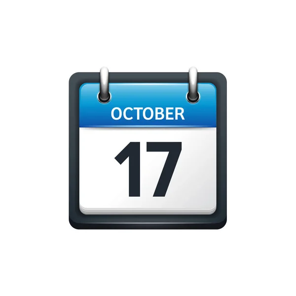 17 жовтня. Значок календаря. Векторна ілюстрація, плоский стиль. Місяць і дата. Неділя, понеділок, вівторок, середа, четвер, п'ятниця, субота. Тиждень, вихідний, червоний день літери. 2017 2018 рік. Свята . — стоковий вектор