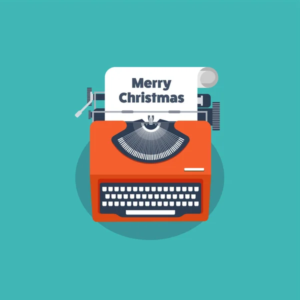 平面样式的打字机。圣诞愿望清单。给圣诞老人的信。新的一年。2017.12 月假期. — 图库矢量图片