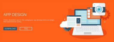 Vektör çizim. Düz arka plan. Kodlama, programlama. SEO. Arama Motoru Optimizasyonu. Uygulama geliştirme, oluşturma. Yazılım, program kodu. Web Tasarım.