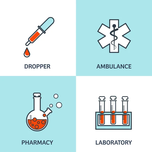 Vektorillustration. Platt medicinsk bakgrund. Hälso-och sjukvård, första hjälpen, forskning, kardiologi. Medicin, studie. Kemiteknik, apotek. Disposition, fodrad. — Stock vektor