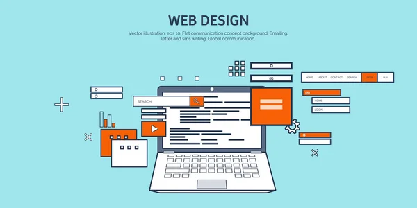 Vektör çizim. Düz arka plan. Kodlama, programlama. SEO. Arama Motoru Optimizasyonu. Uygulama geliştirme, oluşturma. Yazılım, program kodu. Web Tasarım. — Stok Vektör