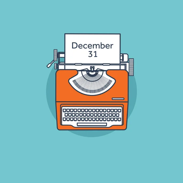 平面样式的打字机。圣诞愿望清单。给圣诞老人的信。新的一年。2017.12 月 31 日的假期. — 图库矢量图片
