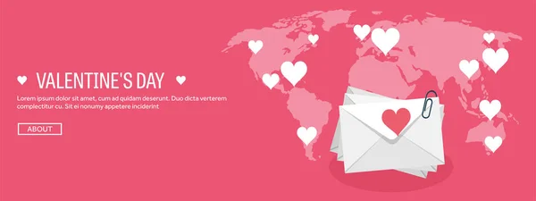 Vector illustration. Flat background with envelope. Love, hearts. Valentines day. Be my valentine. 14 february. Message. — Stock Vector