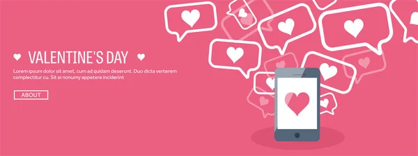 Vector illustration. Flat background with smartphone. Love, hearts. Valentines day. Be my valentine. 14 february. — Stock Vector