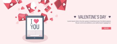 Vektör çizim. Düz arka plan tablet ile. Aşk, kalpleri. Sevgililer günü. Benim sevgilim olmak. 14 Şubat.