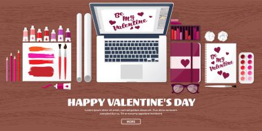 Düz arka plan ile kağıt, zarf. Aşk, kalpleri. Sevgililer günü. Benim sevgilim olmak. 14 Şubat. Vektör çizim.