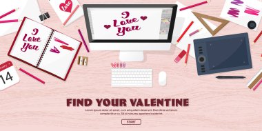 Düz arka plan ile kağıt, zarf. Aşk, kalpleri. Sevgililer günü. Benim sevgilim olmak. 14 Şubat. Vektör çizim.