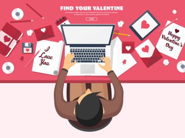 Düz arka plan ile kağıt, zarf. Aşk, kalpleri. Sevgililer günü. Benim sevgilim olmak. 14 Şubat. Vektör çizim.