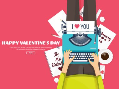 Düz arka plan daktilo ile. Aşk, kalpleri. Sevgililer günü. Benim sevgilim olmak. 14 Şubat. Vektör çizim. Tatil.