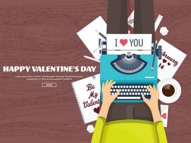 Düz arka plan daktilo ile. Aşk, kalpleri. Sevgililer günü. Benim sevgilim olmak. 14 Şubat. Vektör çizim. Tatil.