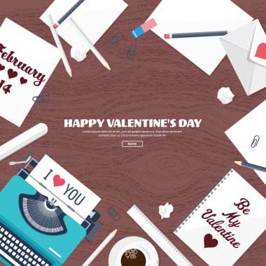 Düz arka plan ile kağıt, zarf. Aşk, kalpleri. Sevgililer günü. Benim sevgilim olmak. 14 Şubat. Vektör çizim.