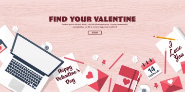 Düz arka plan ile kağıt, zarf. Aşk, kalpleri. Sevgililer günü. Benim sevgilim olmak. 14 Şubat. Vektör çizim.