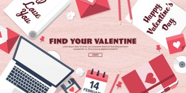 Düz arka plan ile kağıt, zarf. Aşk, kalpleri. Sevgililer günü. Benim sevgilim olmak. 14 Şubat. Vektör çizim.