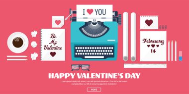 Düz arka plan daktilo ile. Aşk, kalpleri. Sevgililer günü. Benim sevgilim olmak. 14 Şubat. Vektör çizim. Tatil.