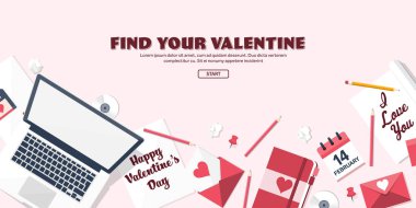 Düz arka plan ile kağıt, zarf. Aşk, kalpleri. Sevgililer günü. Benim sevgilim olmak. 14 Şubat. Vektör çizim.