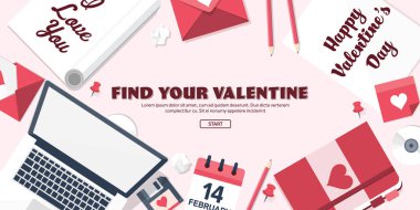 Düz arka plan ile kağıt, zarf. Aşk, kalpleri. Sevgililer günü. Benim sevgilim olmak. 14 Şubat. Vektör çizim.