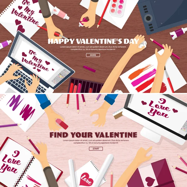 Flat background with paper, envelope. Love, hearts. Valentines day. Be my valentine. 14 february.Vector illustration.