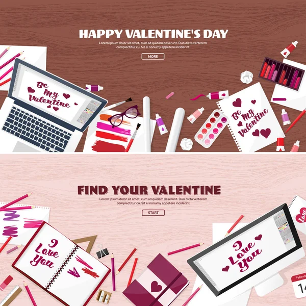 Fondo plano con papel, sobre. Amor, corazones. Día de San Valentín. Sé mi San Valentín. 14 febrero.Ilustración vectorial . — Foto de Stock