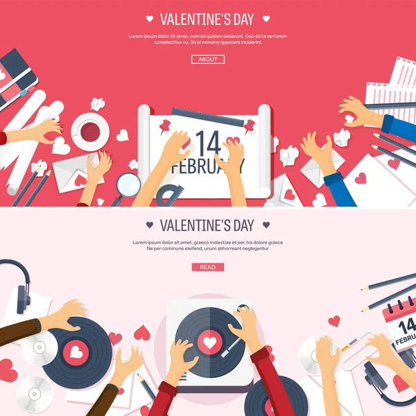 Illustrazione vettoriale. Fondo musicale piatto con vinile. Amore, cuori. San Valentino. Sii il mio San Valentino. 14 febbraio . — Foto Stock